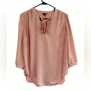 Torrid Pink Tie Neck Flowy Sheer Long Sleeve Blouse